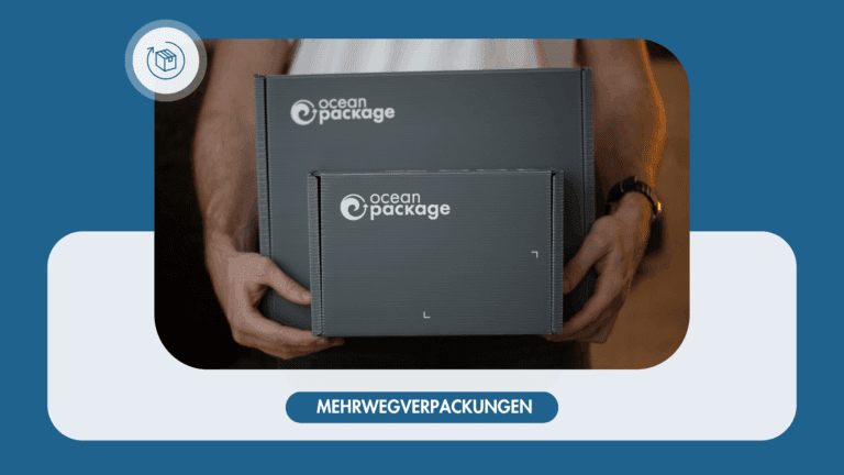 Zwei wiederverwendbare Versandboxen von Ocean Package als Beispiel für Mehrwegverpackungen für den E-Commerce“